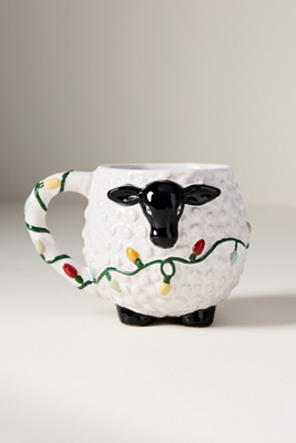 Anthropologie Festive Animal Stoneware Mug In White