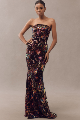 Helsi Helen Strapless Floral Sequin Mermaid Maxi Dress In Black
