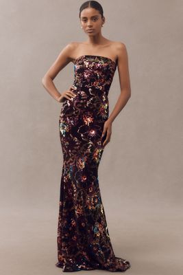 Helsi Helen Strapless Floral Stretch Sequin Mermaid Maxi Dress