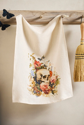 Terrain Spooky Floral Linen Dish Towel In Multi