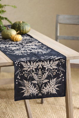 Terrain Black Fern Linen Runner In Black