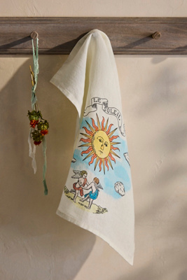 Ex-libris Paris Tarot Linen Dish Towel, Le Soleil In Multi