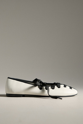 Maeve Contrast Lace-up Ballet Flats In White