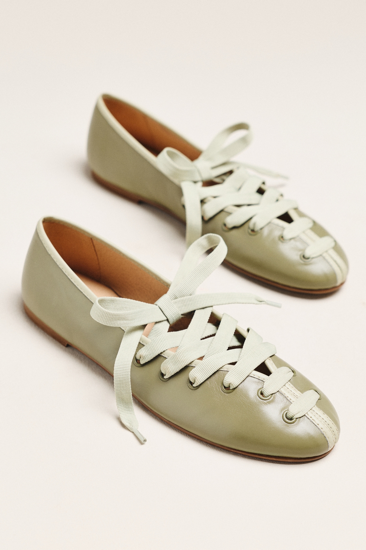 Maeve Contrast Lace-Up Ballet Flats