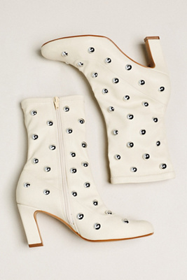Maeve Studded Stretch Ankle Boots In White