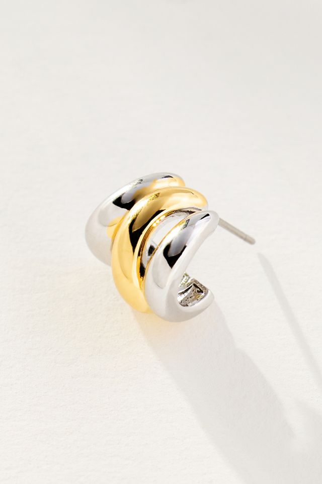 Mixed-Metal Triple Motif Post Earrings #1