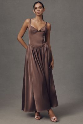 BHLDN Seraphina Sweetheart Corset Stretch Satin Maxi Dress