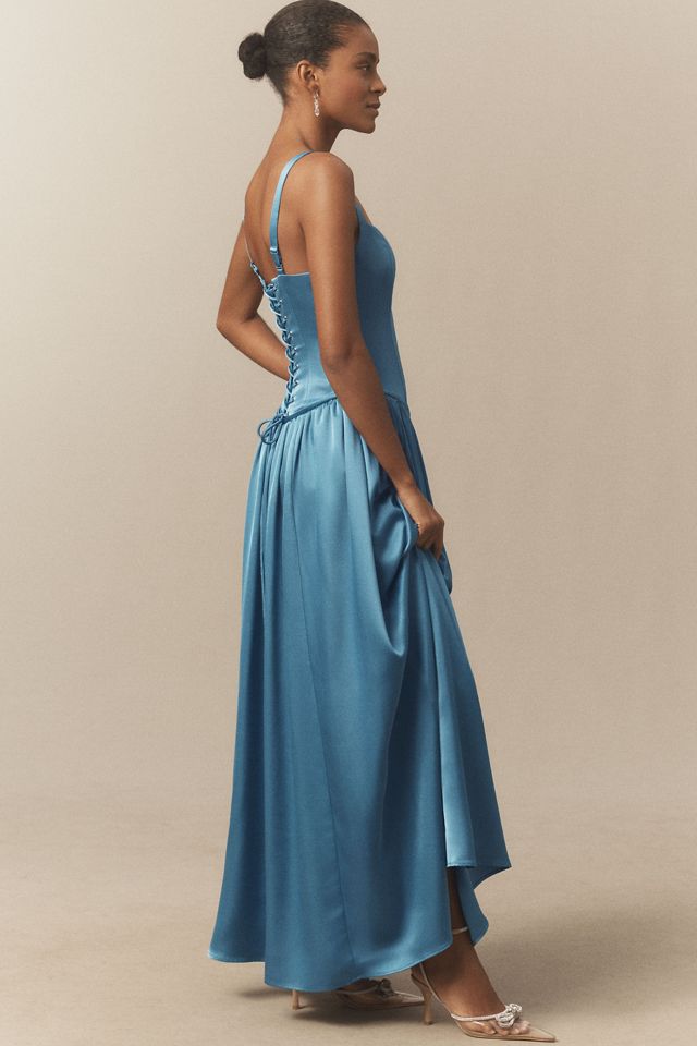 bhldn seraphina sweetheart corset stretch satin maxi dress BHLDN Seraphina Sweetheart Corset Stretch Satin Maxi Dress
