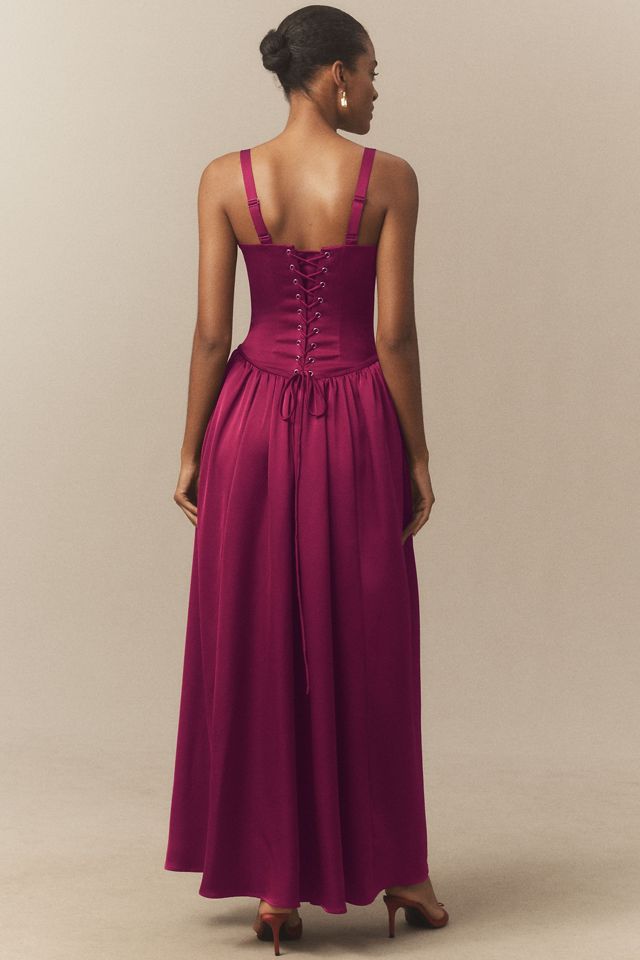 BHLDN Seraphina Sweetheart Corset Stretch Satin Maxi Dress #1