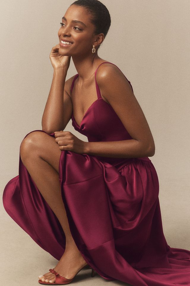 BHLDN Seraphina Sweetheart Corset Stretch Satin Maxi Dress #3