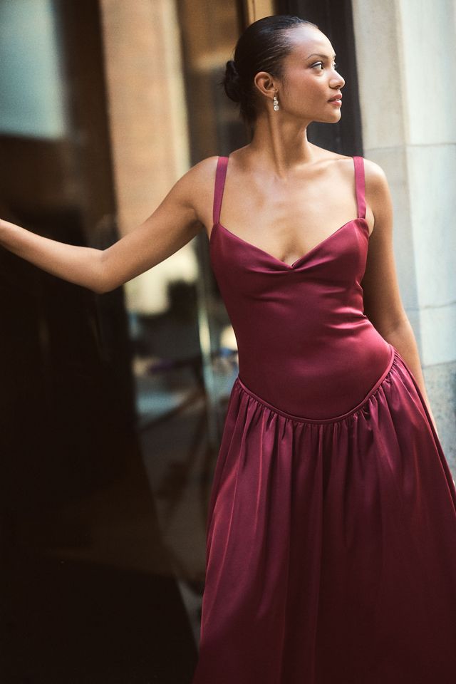 BHLDN Seraphina Sweetheart Corset Stretch Satin Maxi Dress #1
