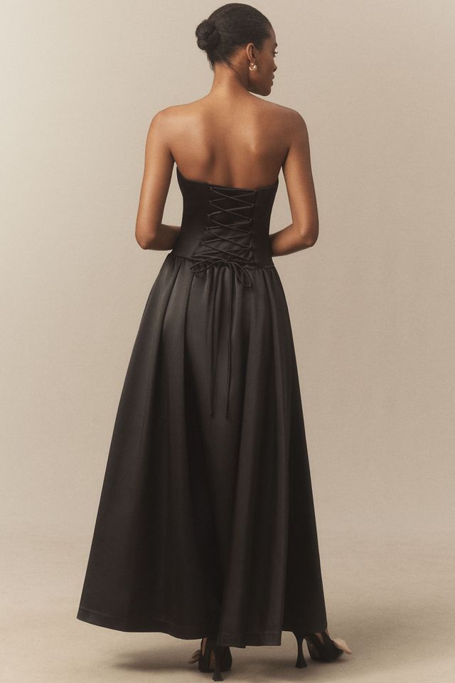 BHLDN Miley Strapless Drop-Waist High-Shine Satin Maxi Dress #1