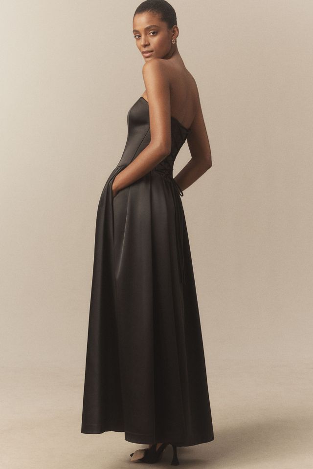 BHLDN Miley Strapless Drop-Waist High-Shine Satin Maxi Dress #3