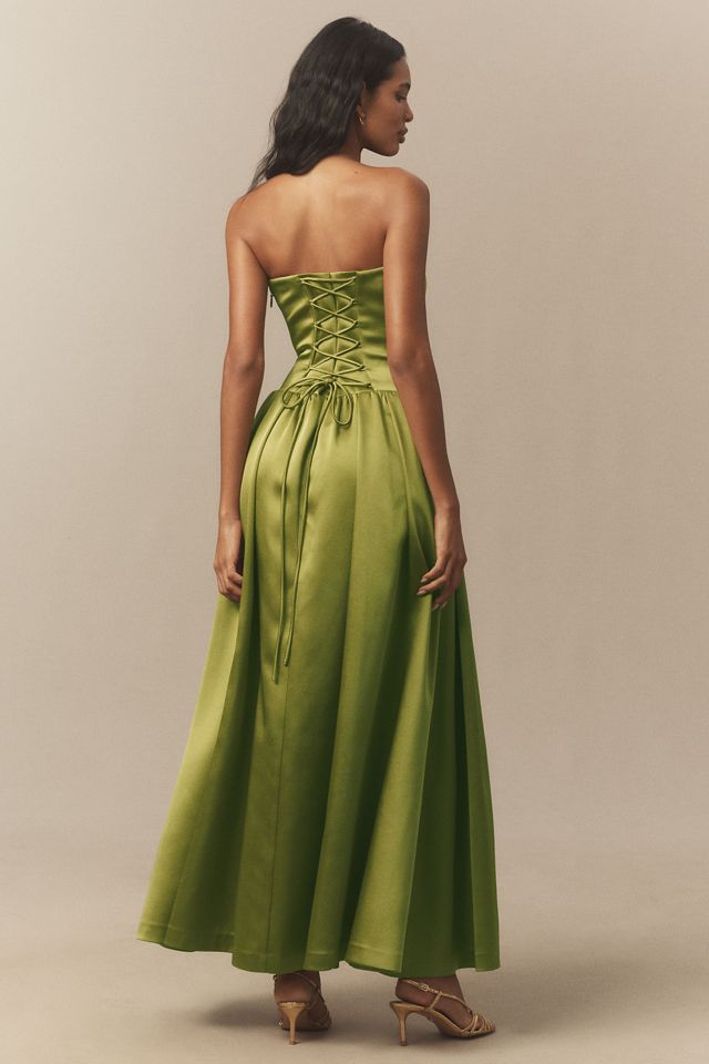 BHLDN Miley Strapless Drop-Waist High-Shine Satin Maxi Dress