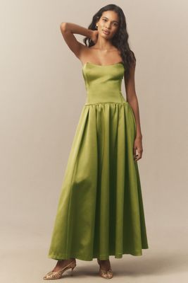 BHLDN Sammie Short-Sleeve Bow-Back Satin Maxi Dress