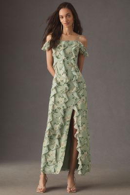 BHLDN Off-Shoulder Ruffled Chiffon Maxi Dress