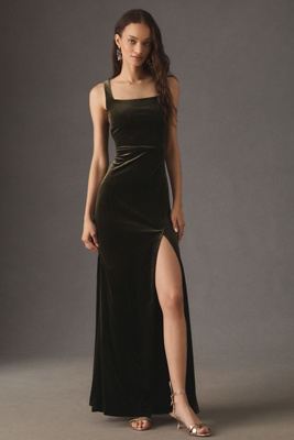 Bhldn Blake Square-neck Stretch Velvet Maxi Dress In Gold