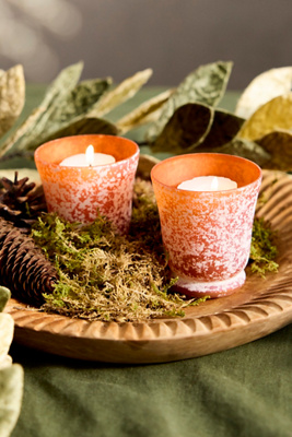 Terrain Colorful Rustic Glass Votive Holders, Set Of 2 In Orange