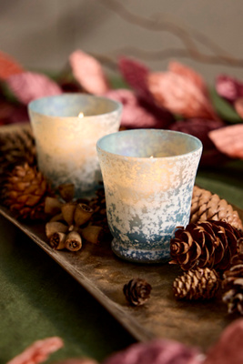 Terrain Colorful Rustic Glass Votive Holders, Set Of 2 In Blue