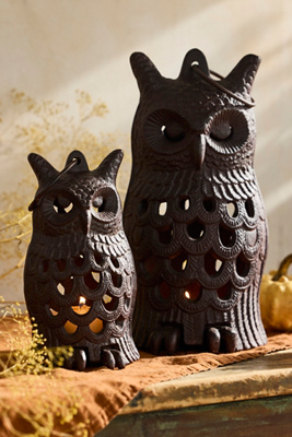 Terrain Cast Iron Owl Lantern In Gray