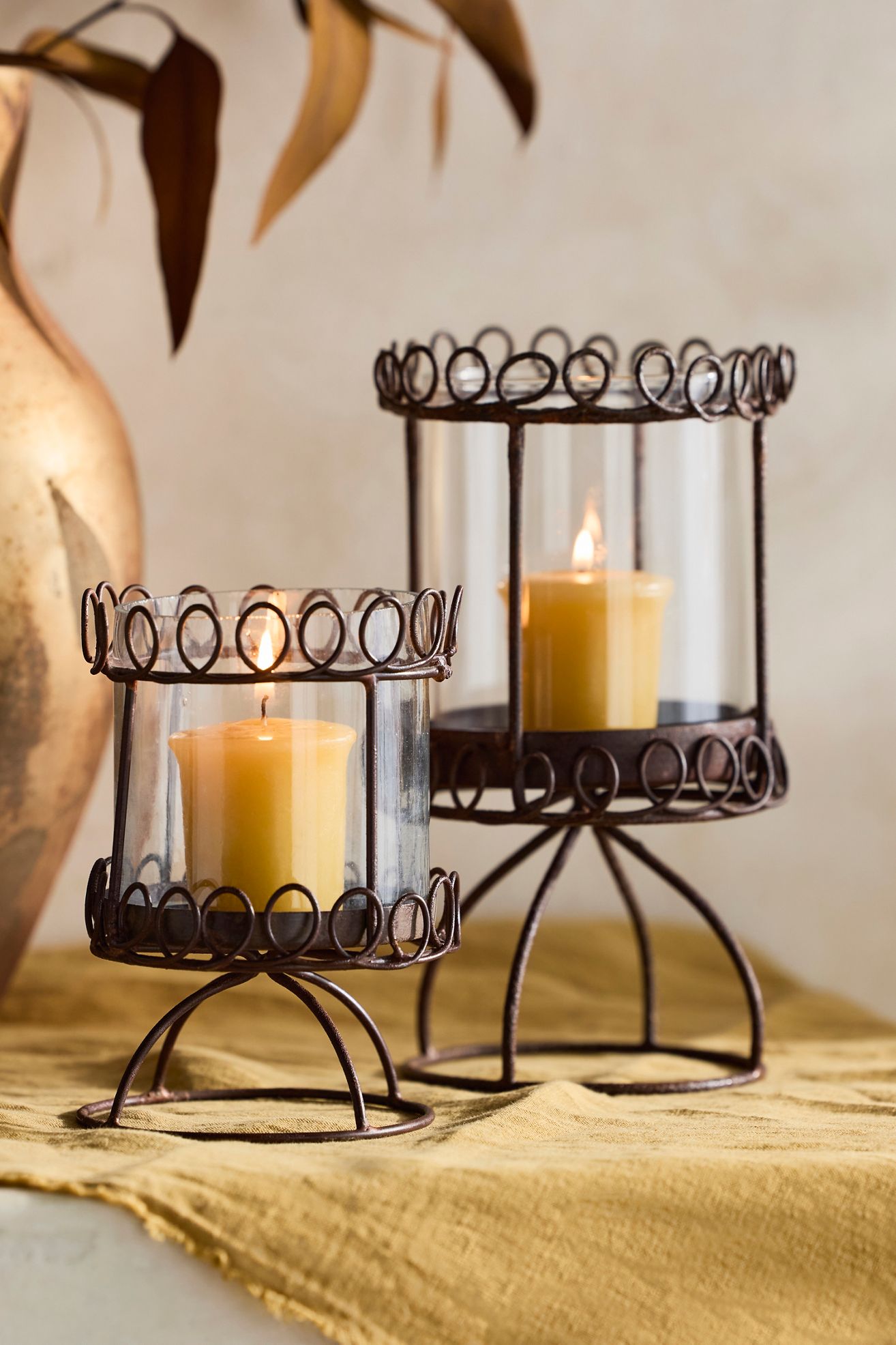 Footed Iron + Glass Votive Holder - Multi, Standard, L