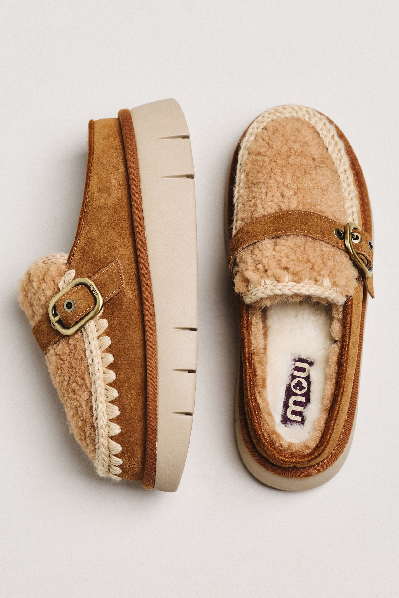 MOU Buckle Sheepskin Slippers