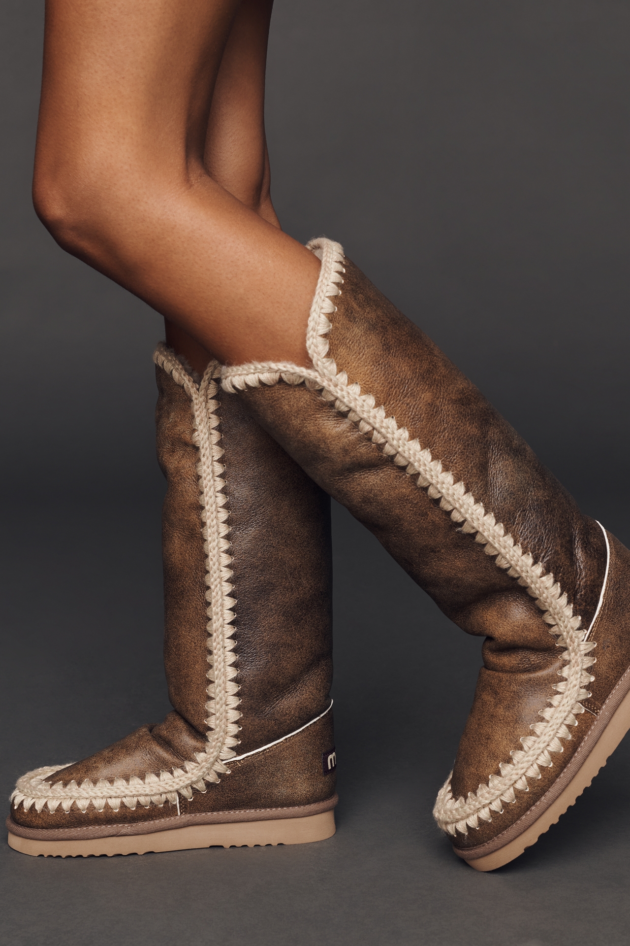 MOU Stitched Detail Sheepskin Tall Boots