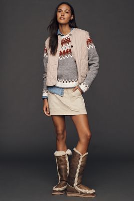 MOU Stitched Detail Sheepskin Tall Boots