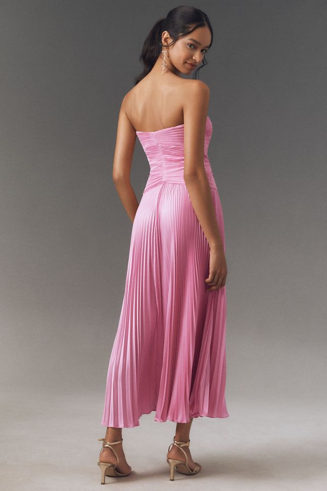 AMUR Carolyn Strapless Cut-Out Pleated Midi Dress #1