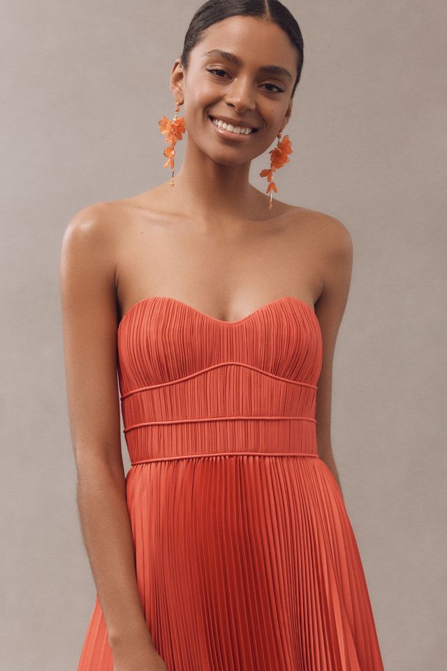 AMUR Juliett Strapless Sweetheart Pleated Midi Dress #1