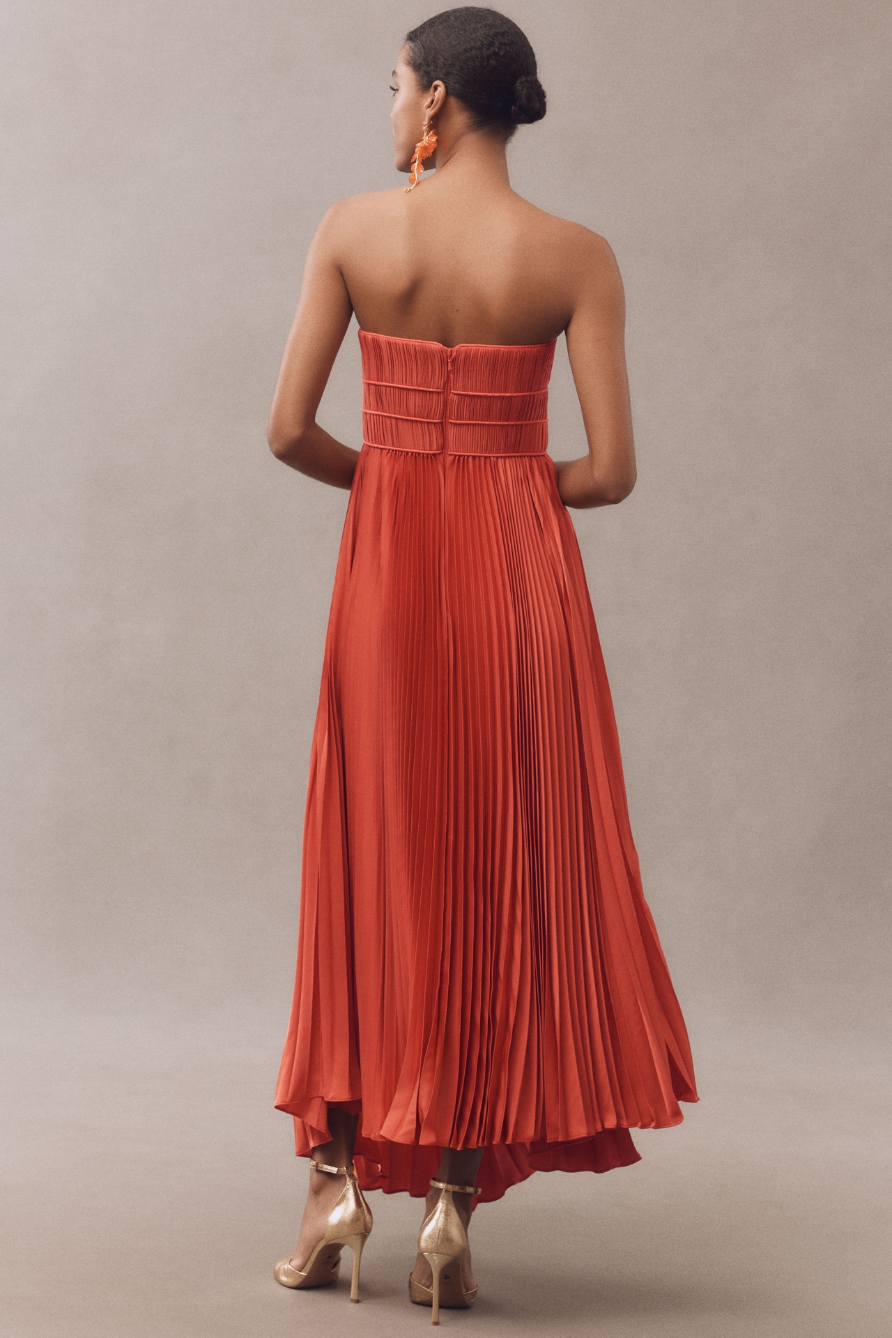 AMUR Juliett Strapless Sweetheart Pleated Midi Dress