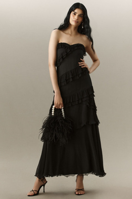 Amur Harrison Silk Strapless Maxi Dress In Black