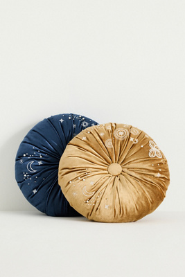 Anthropologie Clara Embroidered Velvet Cushion In Gold