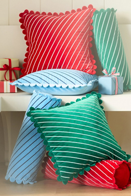 Anthropologie Cotton Velvet Striped Pillow In Multi