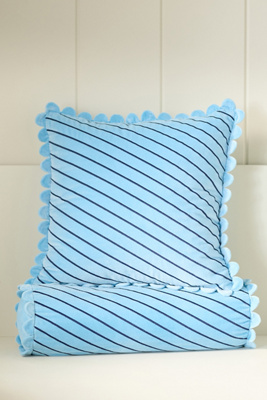 Anthropologie Cotton Velvet Striped Pillow In Blue