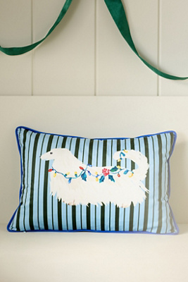 Anthropologie Kitschy Animal Velvet Printed Pillow In Blue