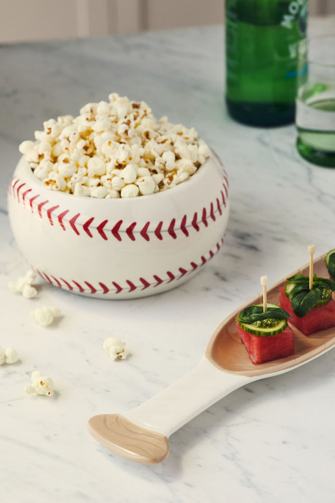 Baseball Bowl & Bat Platter Porcelain Serving Set - Baseball & Bat, Standard, Set Of 2