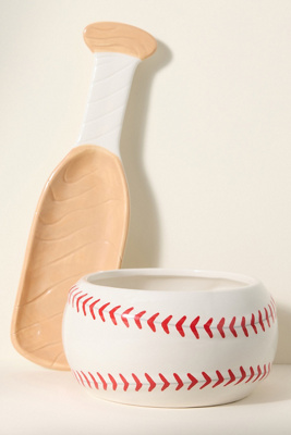 Anthropologie Baseball Bowl & Bat Platter Porcelain Serving Set