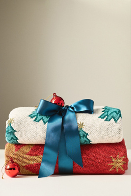 Anthropologie Cotton Knit Icon Throw Blanket In Multi