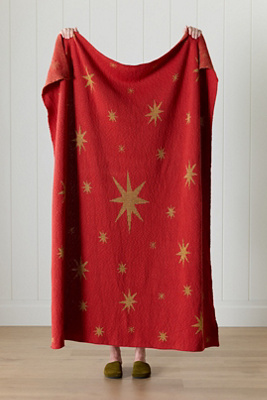 Anthropologie Cotton Knit Icon Throw Blanket In Red