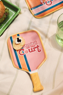 Anthropologie Porcelain Pickleball Appetizer Plates, Set Of 4 In Pink