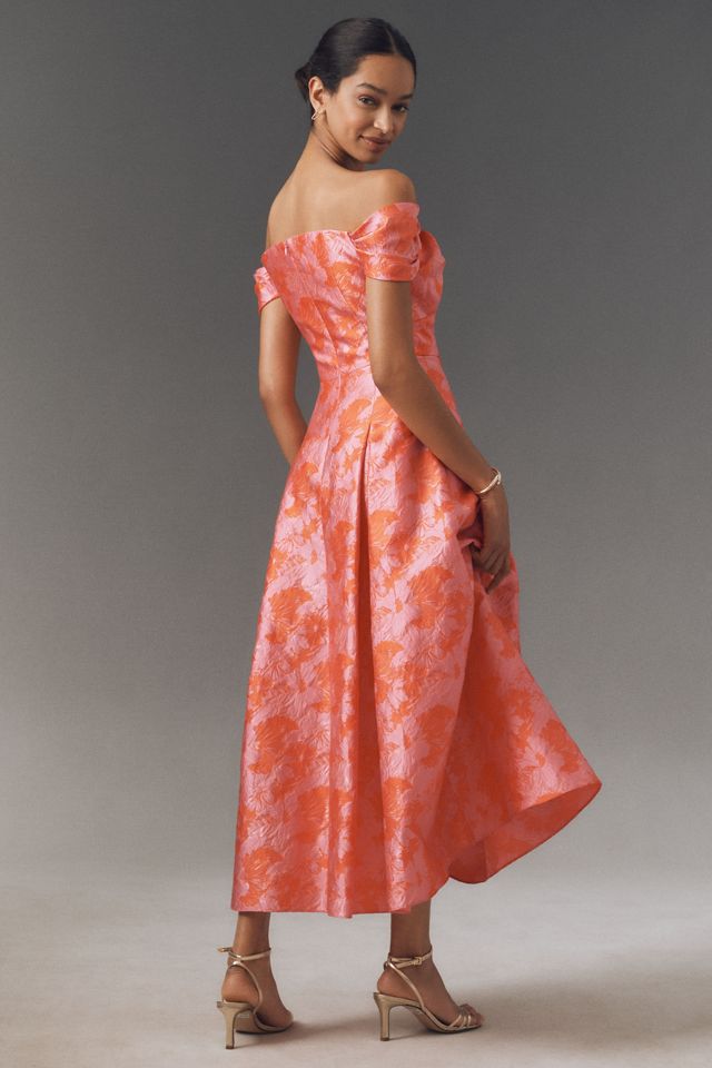 Shoshanna Tropez Off-The-Shoulder Jacquard A-Line Midi Dress #2