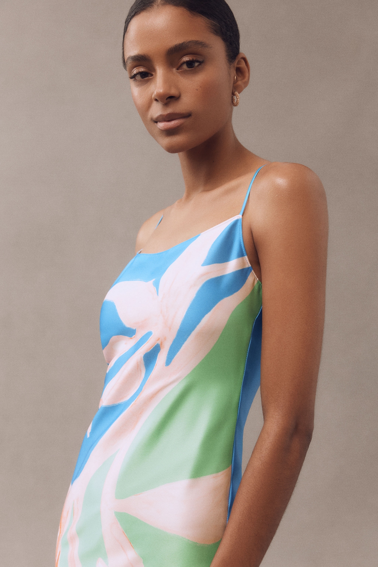 Milly Lily Floral Vine Sleeveless Satin Slip Maxi Dress