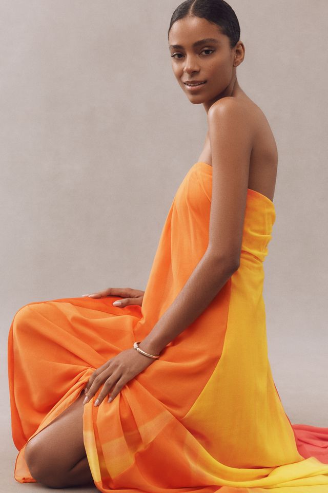 Milly Sunset Stripe Strapless Draped Maxi Dress #3