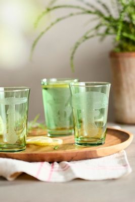 Etched Mushroom Glass, Greens