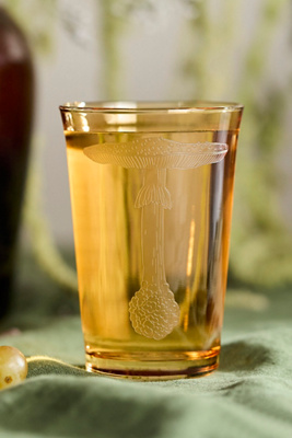 Terrain Etched Mushroom Glass, Yellows In Yellow