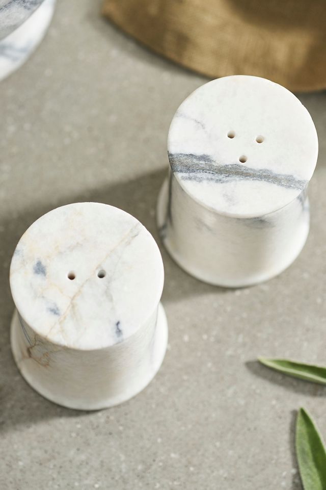 Smoky White Marble Salt + Pepper Shakers #1