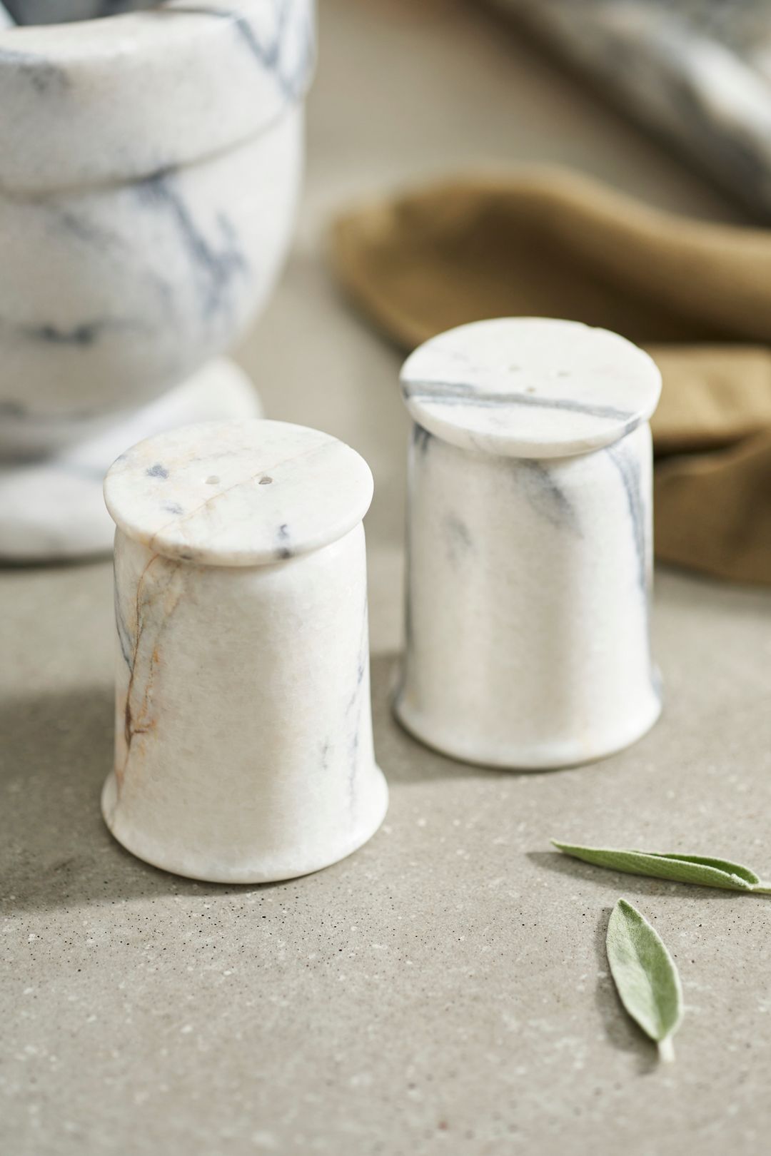 Smoky White Marble Salt + Pepper Shakers - Multi, One Size