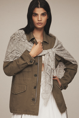 By Anthropologie Pointelle Triangle Wrap Scarf In Gray