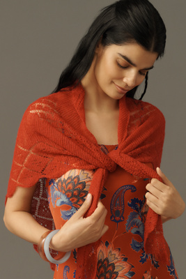 By Anthropologie Pointelle Triangle Wrap Scarf In Red
